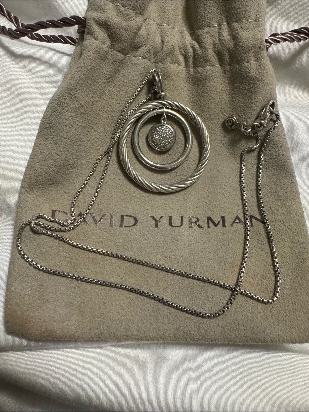 David Yurman Sterling Silver Triple Circle Pendant Necklace with Pave Accent